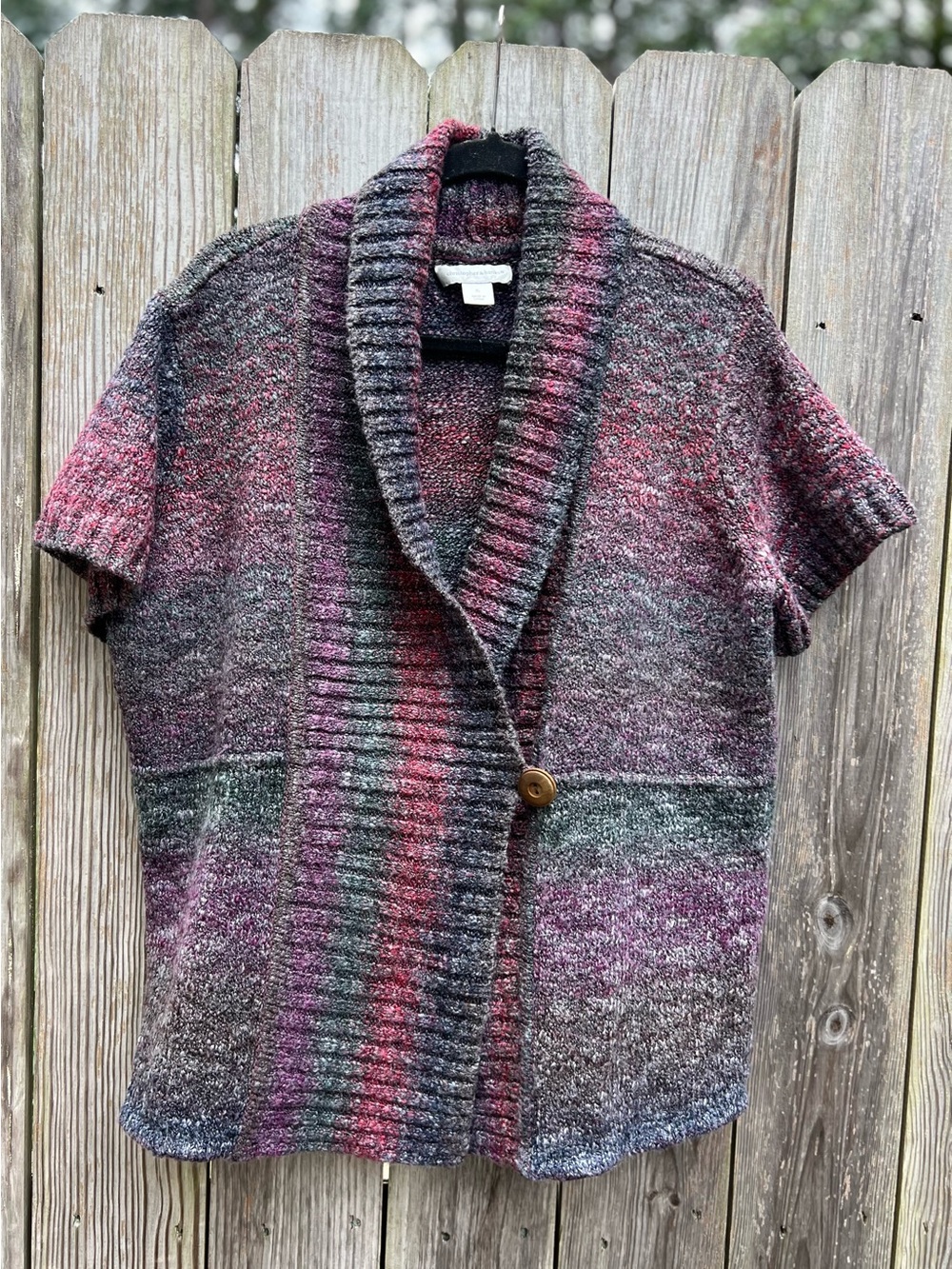 Christopher & Banks Short Sleeve Muted Gray Purple Cardigan Sweater Women’s XL